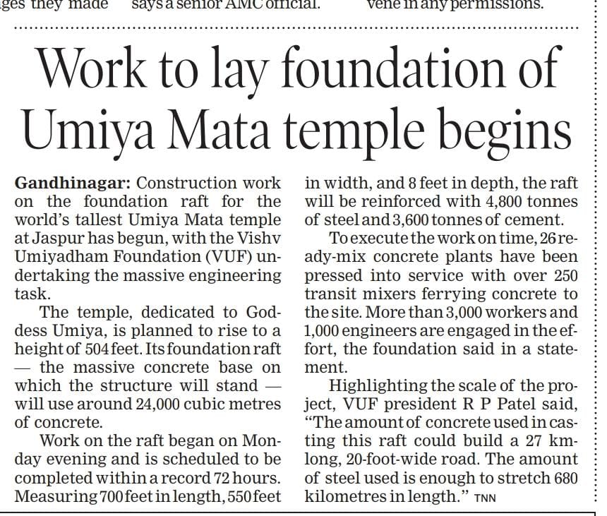 World's Largest Religious Raft Casting at Vishv Umiyadham, Ahmedabad