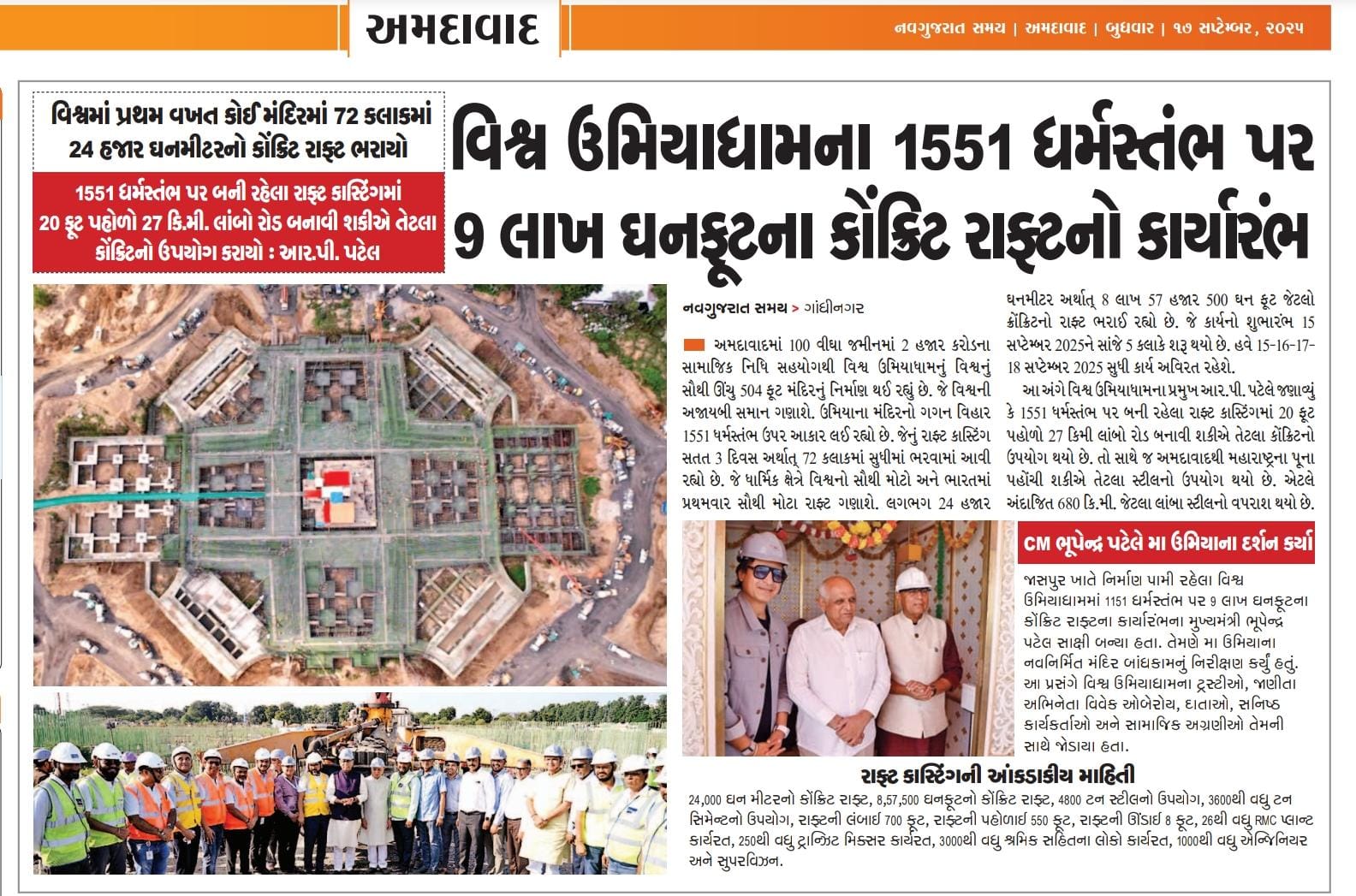 World's Largest Religious Raft Casting at Vishv Umiyadham, Ahmedabad